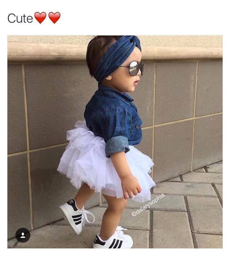 Pretty Kid Baby Girl Casual Long Sleeve Denim Tutu Tulle Party Pageant Dress Ash