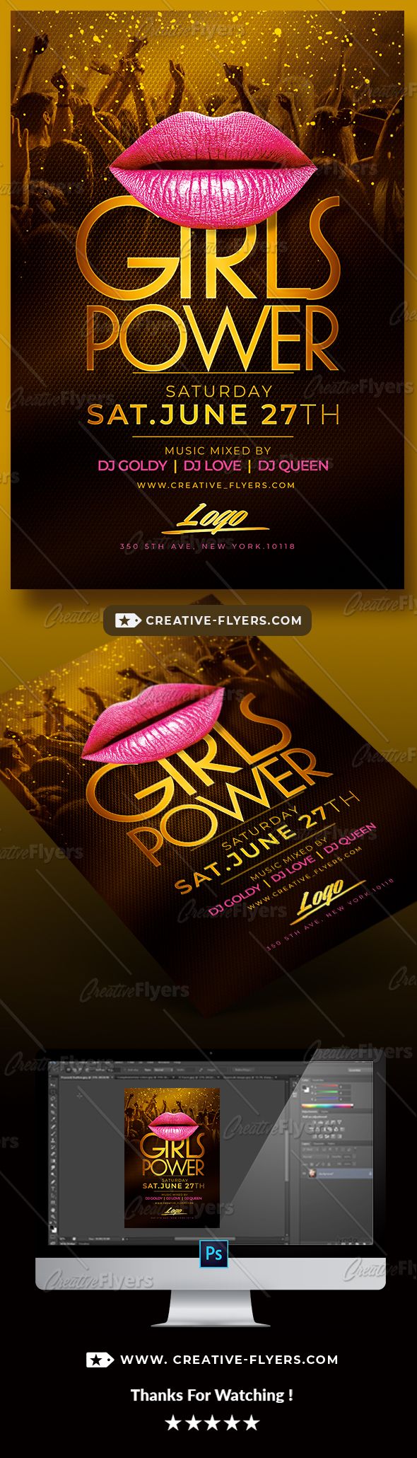 Girls Power Flyer Psd Template Party Creativeflyers Flyer Poster Design Inspiration Photoshop Flyer Template