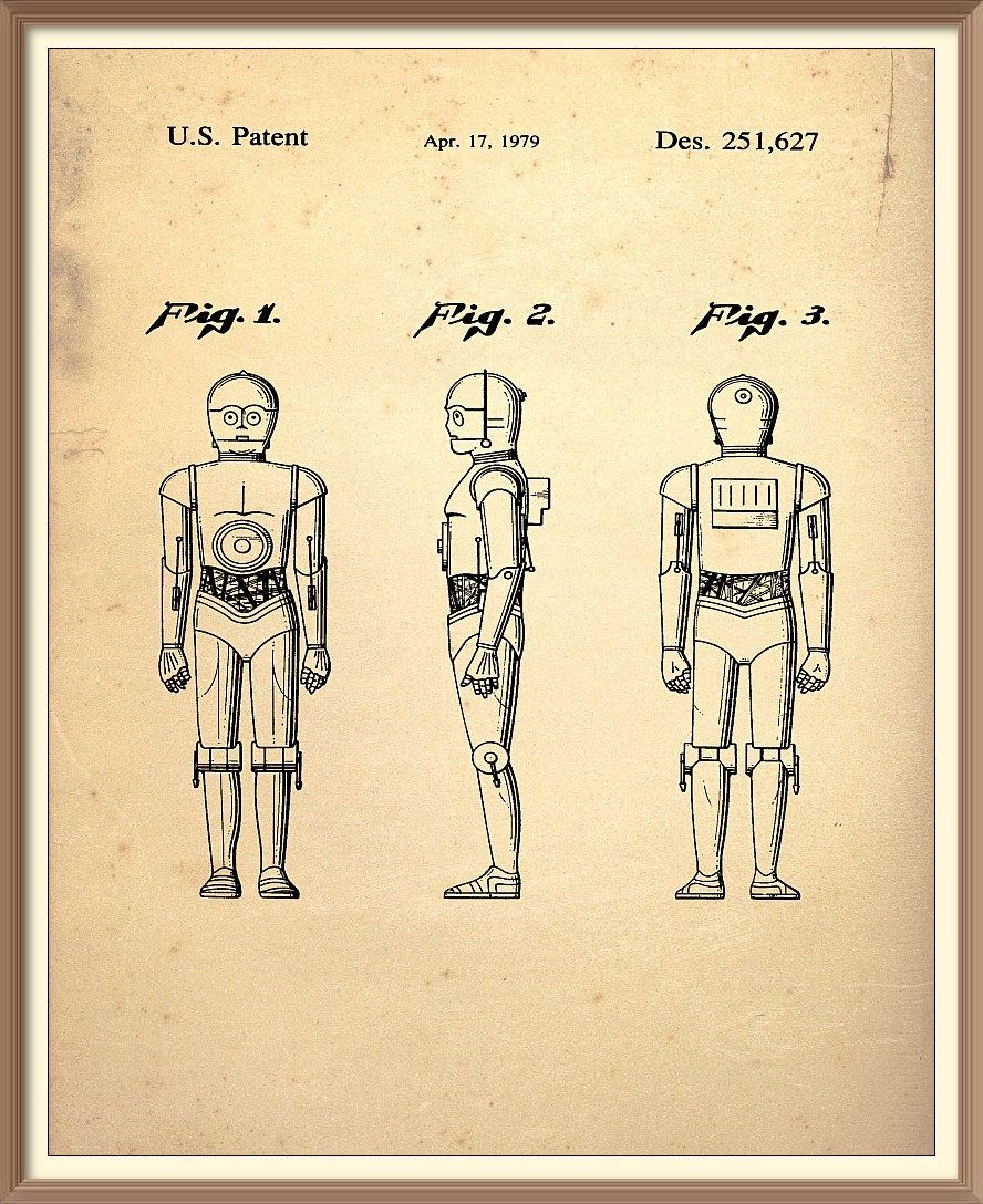 ART PATENT PRINT 1979 C3PO Robot Star Wars Produced from Original USA Patent