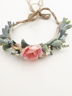 newborn headband tieback flower crown baby flower crown Skinny Nylon Headband baby photo prop ecru blush pink Baby flower headband