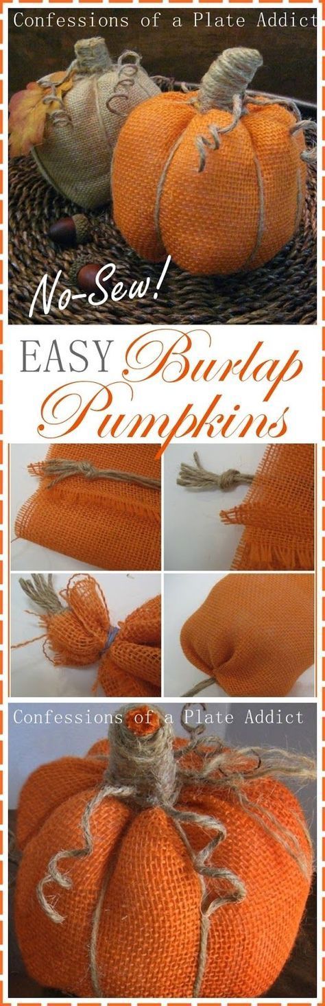 Easy Burlap Pumpkins. What cute fall home decor! This easy DIY craft project… Fall Crafts Diy, Fall Decor Diy, Fall Diy, Holiday Crafts, Crafts To Make, It's Fall, Fall Decorations, Fall Crafts For Adults, Decor Crafts