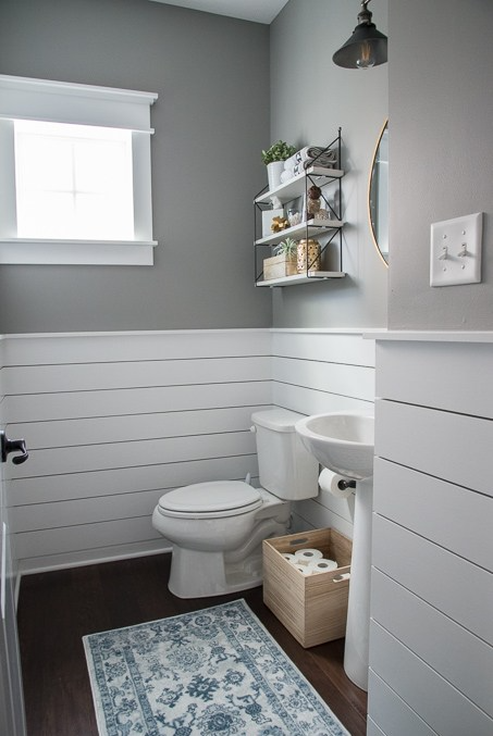 Shiplap Wood Panelling Halfway Up Wall In Powder Room - Shiplap Half ...