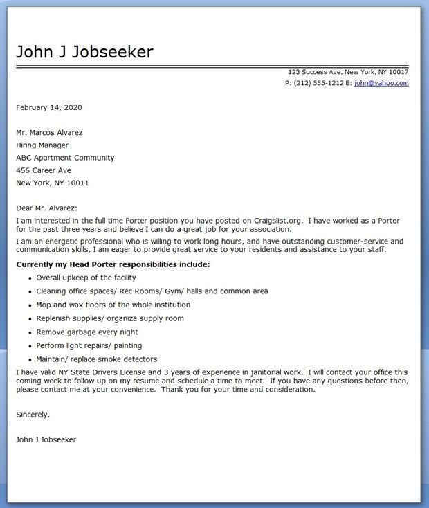 porter cover letter sample cv design pinterest cover letter