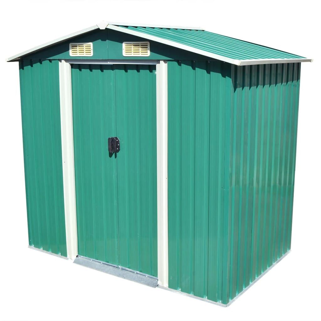 Garden shed green metal 204 x 132 x 186 cm