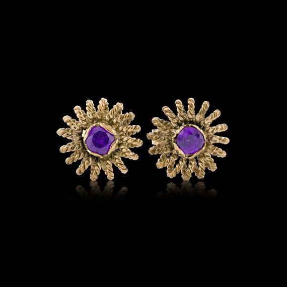 Faceted Amethyst Corde Style avec les côtés Argent Sterling 925 Boucles D/'oreilles