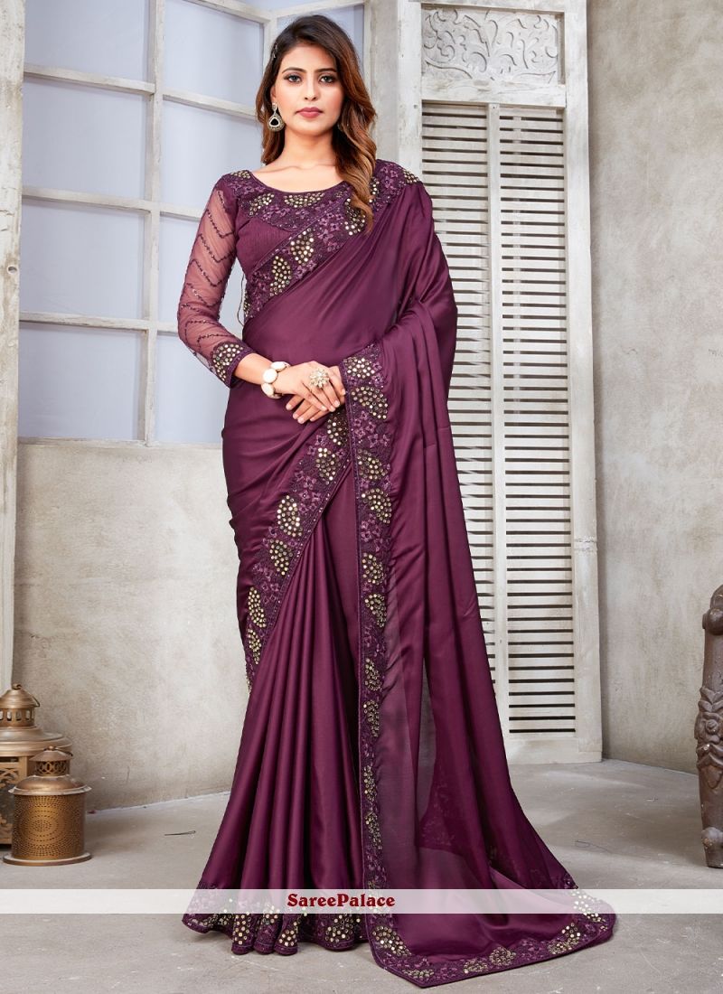 Latest Indian Saree, Latest Sarees, Blouse Online, Sarees Online, Sequins Lehenga Choli, Ready To Wear Saree, Celebrity Gowns, Elegant Attire, Purple Satin