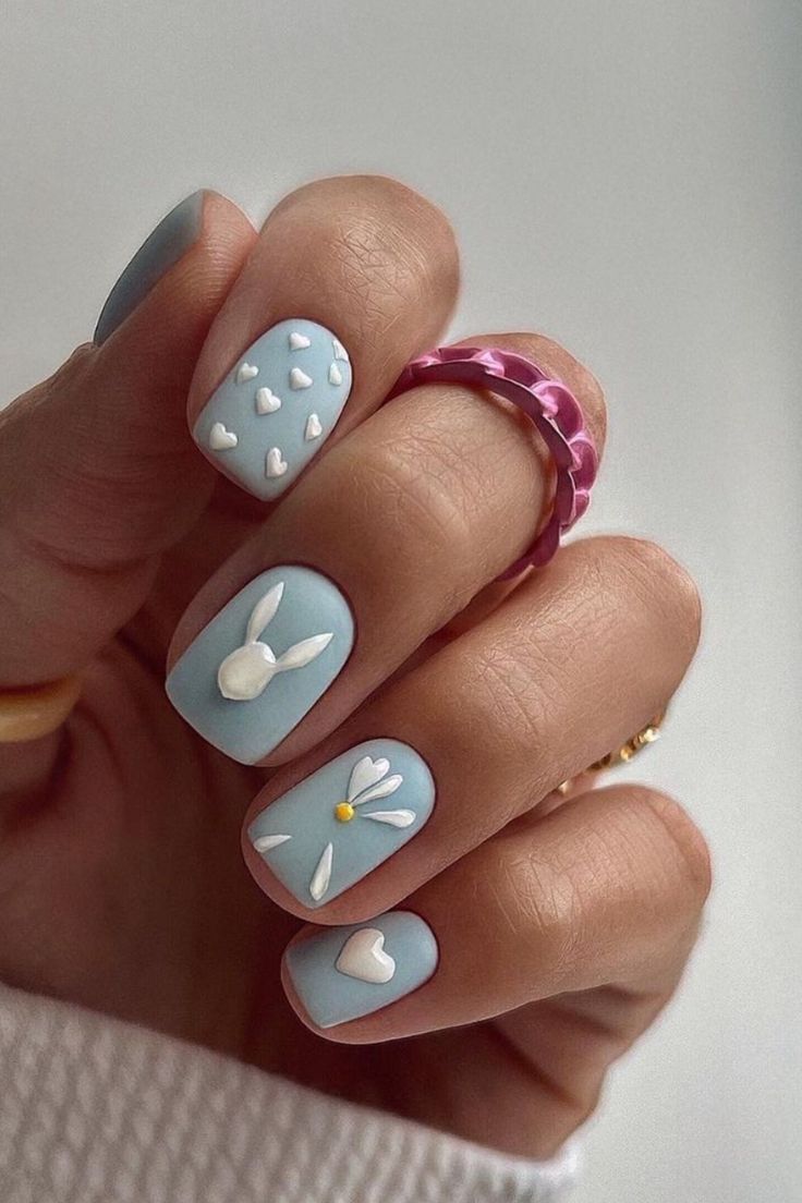 Pastel Blue Nails, Light Blue Nails, Short Square Nails, Short Nails, Gel Nail Art, Acrylic Nails, Fun Nails, Pretty Nails, Blue Nail Designs