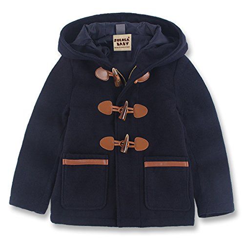 ZOEREA Boys Wool Toggle Coat Hooded Jacket Kids Winter Overcoat Dark ...