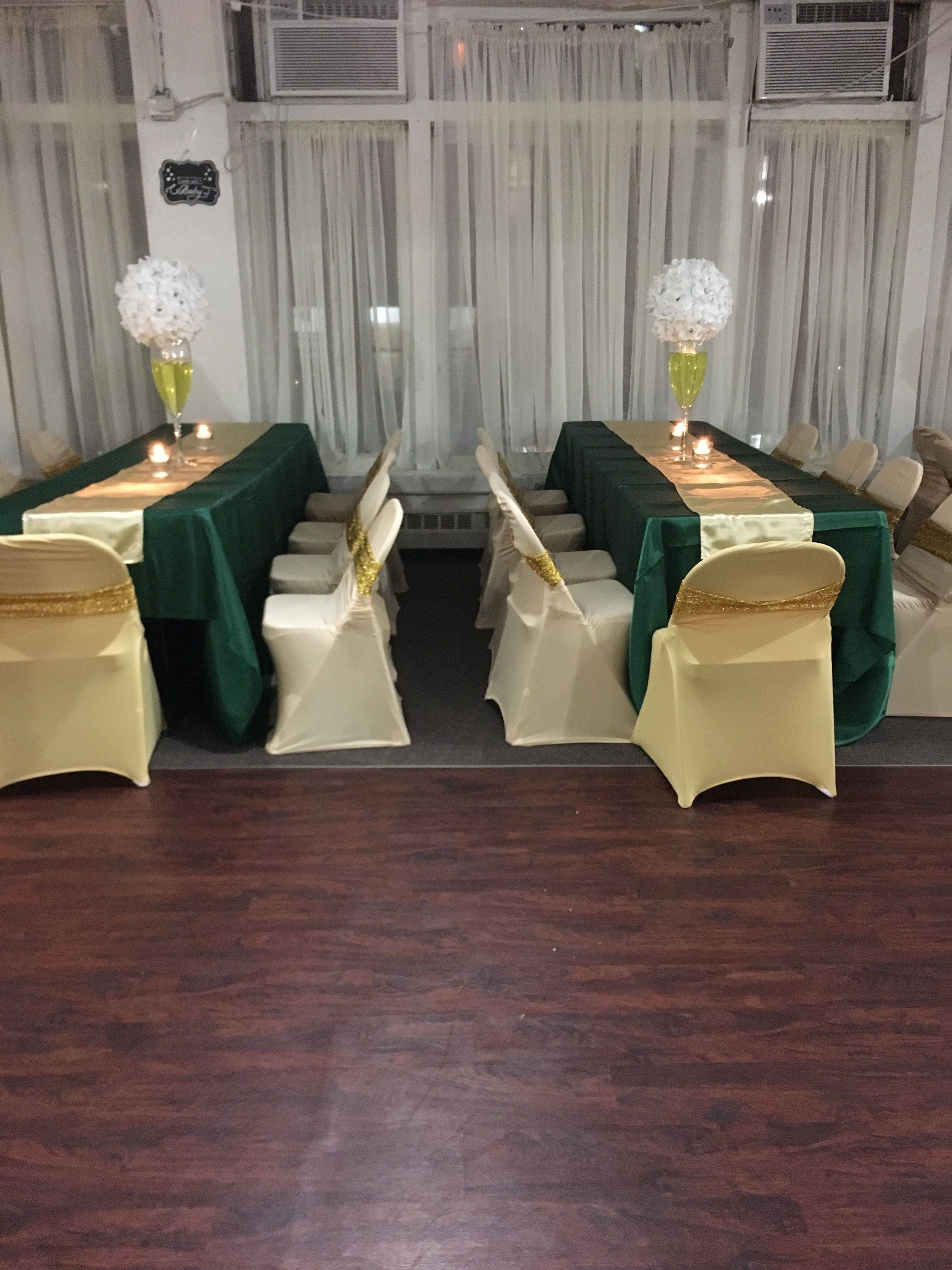 Green, Gold, champagne and white Topiary centerpieces Topiary
