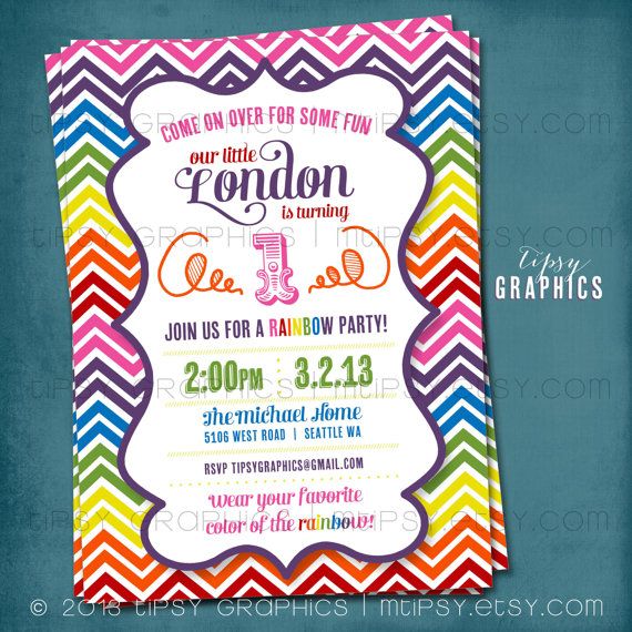 rainbow chevron birthday party invitation super fun colorful fun invitation