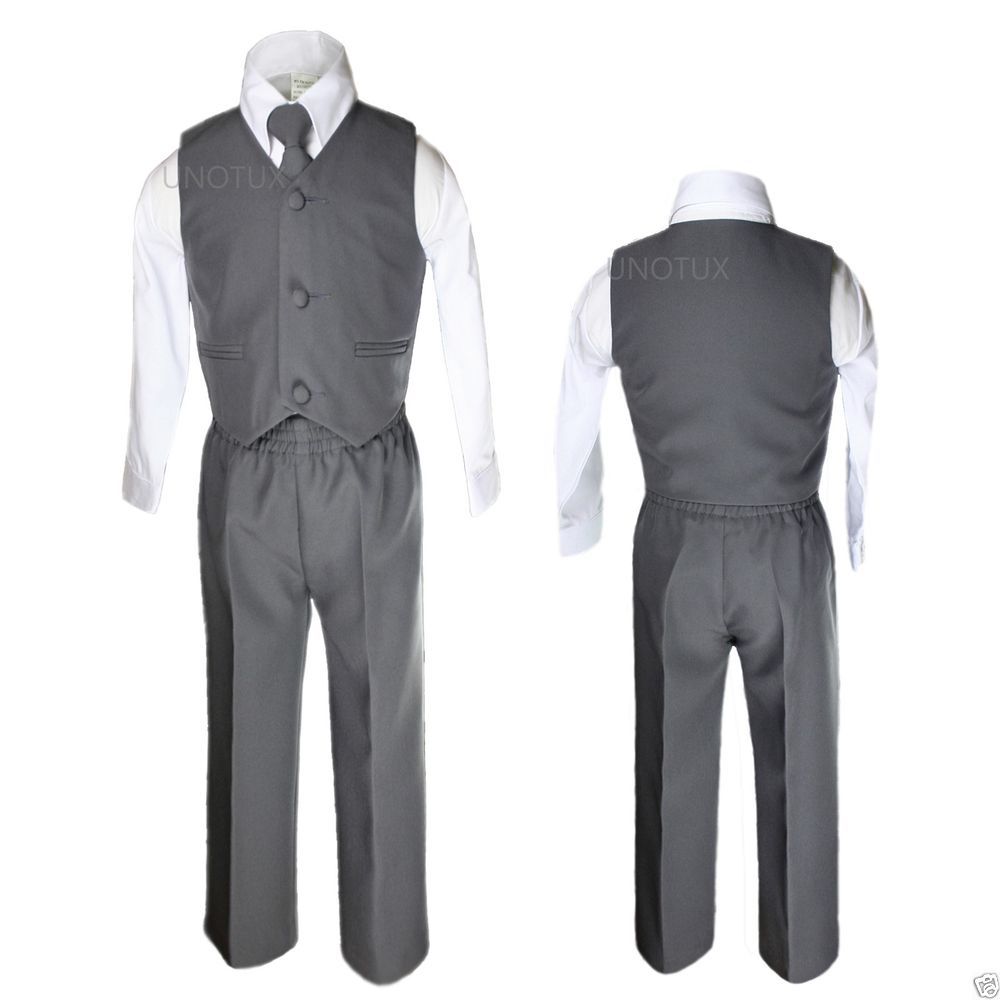 23 Color Vest Navy Bow Tie Pants Boy Baby Toddler Formal Tuxedo Suit 4pc sz S-7