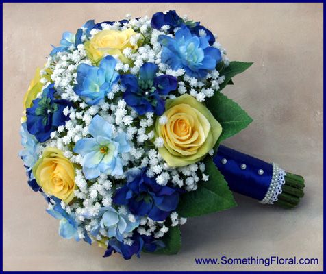 A Realistic Silk Artificial Yellow Blue And White Bridal Bouquet A Realistic Silk Artificial Yellow Blue And White Bridal Bouquet Created By Something Spectacular Fl In Warren Mi For Bride New