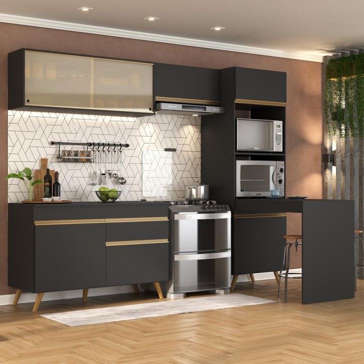 A Cozinha Completa 5 peças com Armário e Balcão MP3714 Veneza Multimóveis tem um excelente custo benefício e um amplo espaço interno. Produzida em MDP com acabamento acetinado (cerca de 20% de brilho), que garante maior durabilidade e resistência, possui corrediças metálicas (mais leveza no manuseio), pés retrô em polipropileno, que deixam o ambiente mais estiloso, puxadores em ABS e tampo em MDP 15mm com pintura de alta resistência. Os módulos são individuais e você pode montar da maneira que s Design Minimalista, Breakfast Bar, Custo, Kitchen, Table, Furniture, Home Decor, Manual, Products
