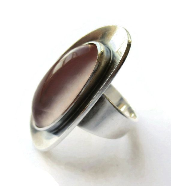 Vintage Ne From Rose Quartz Modernist Ring Danish 1960s Statement Vintage Ne From Rose Quartz Modernist Ring Danish 1960s Statement Denmark E Age