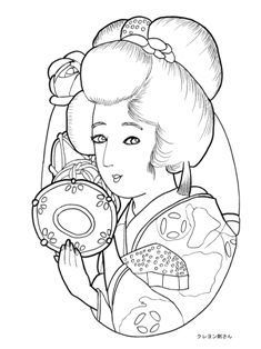 鼓を打つ美人の塗り絵の下絵 画像 ぬり絵 塗り絵 イラスト 鼓を打つ美人の塗り絵の下絵 画像 ぬり絵 塗り絵 イラスト
