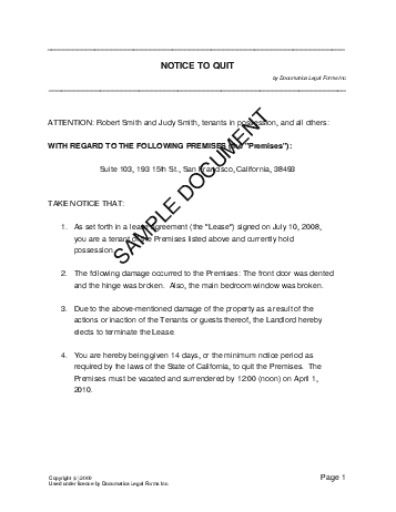 notice to quit usa legal templates agreements contracts and