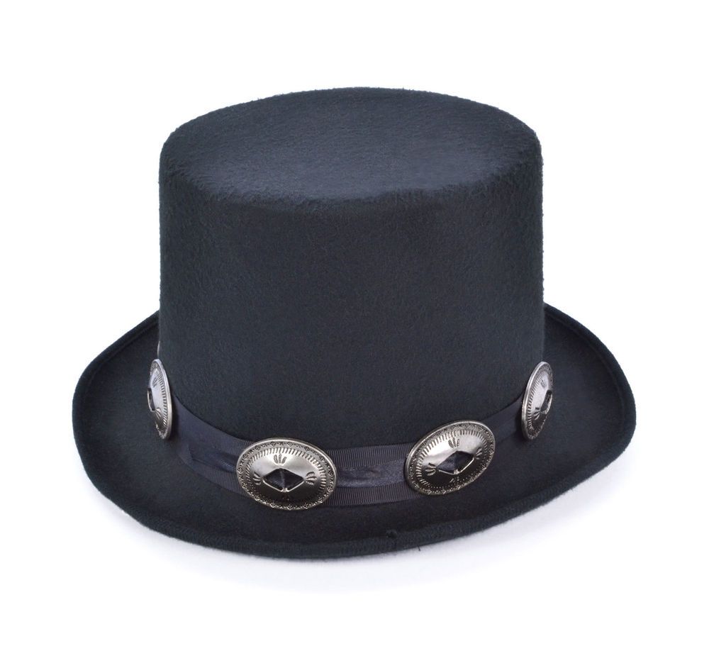 Rocker Black Leather Slash Style Top Hat Conchos band Replica Fans VERY HIGH