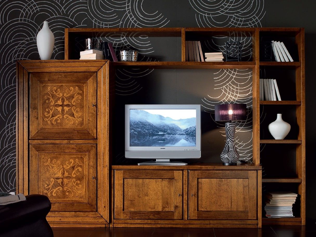 Sectional wooden storage wall CA' VENIER | Storage wall by Cantiero Wood Inlay, Cabinet Makers, Tv Unit, Signature Design, Handmade Wood, Entertainment Unit, Classic Style, Solid Wood, Branding Design