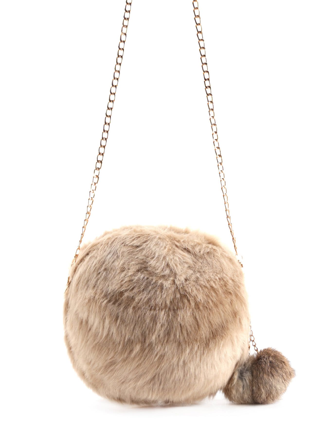 Faux Fur Overlay Crossbody Bag With Pom Pom Faux Fur Overlay Crossbody Bag With Pom Pom