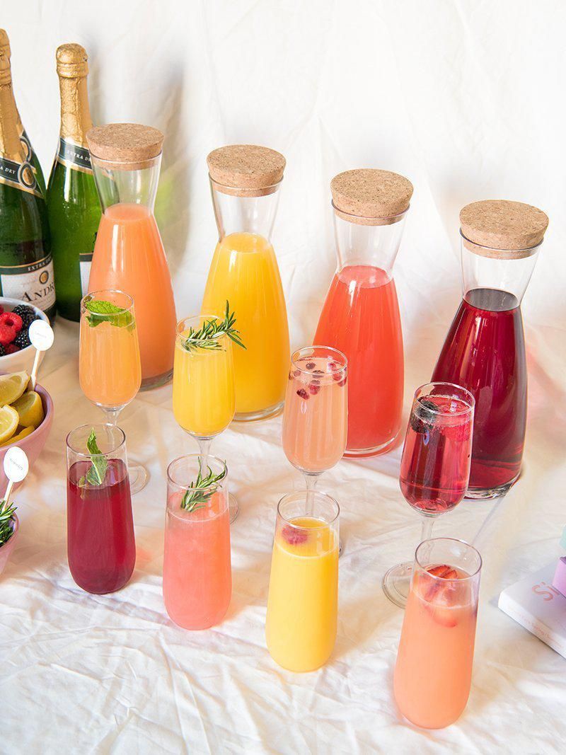 WOW your guests by turning Sunday Brunch into a real party. Drinkware recommendations plus our favorite recipes showcase endless, delicious options. Mimosa Brunch, Boozy Brunch, Mimosa Party, Sunday Brunch Drinks, Mimosa Drink, Mocktail Party, Brunch Desserts, Champagne Brunch, Drink Bar