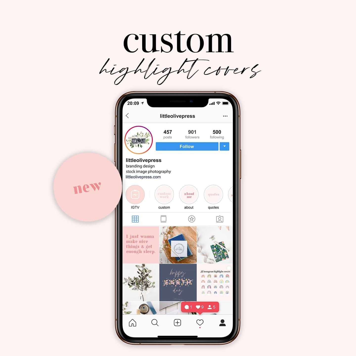 an iphone with the text custom highlights on it and a pink circle overlay