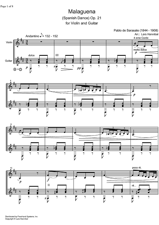 malaguena op 21 score sheet music by pablo de sarasate piano sunken cathedral sheet music