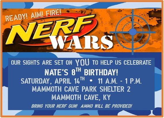 Nerf Birthday Invitation Nerf Gun Party Dart Gun Bday Invite Blue