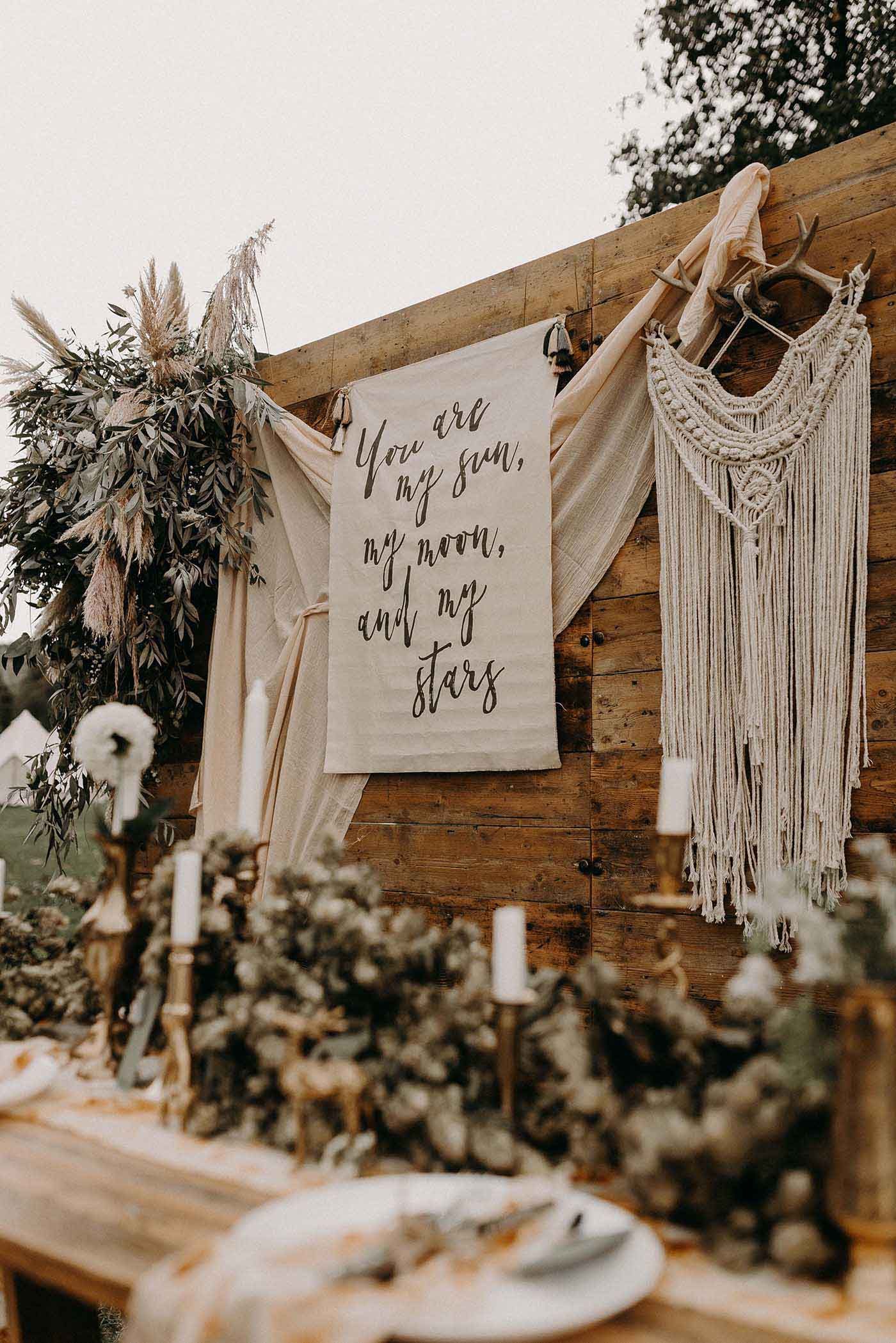 Nude Bohemian Wedding Inspiration with Dried Flowers & Macrame