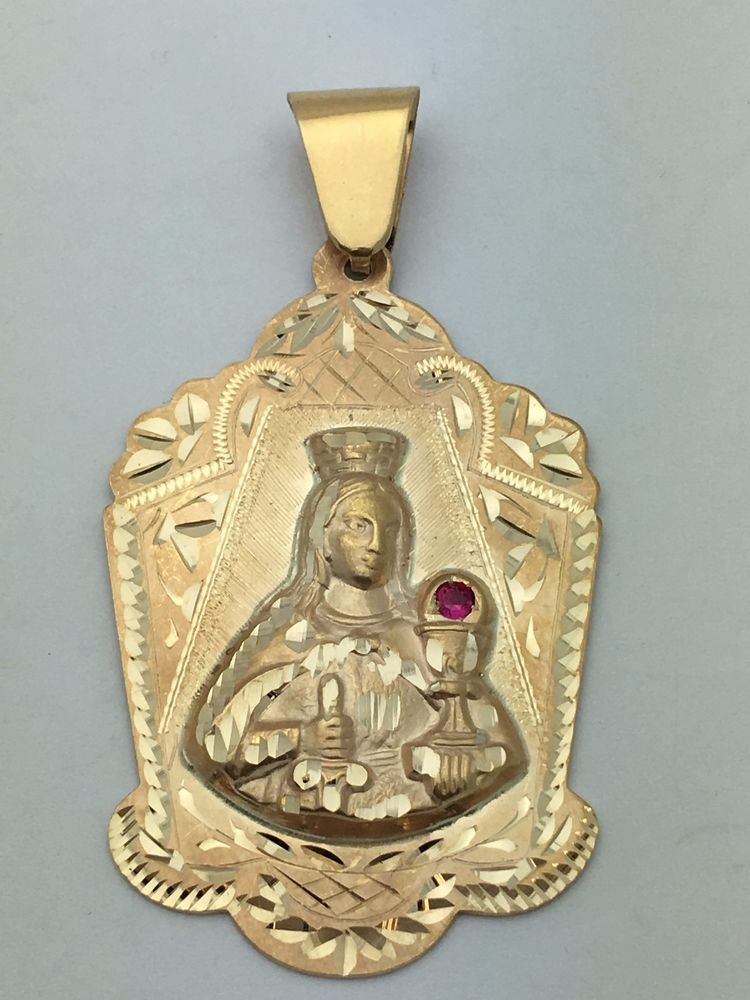 New Solid 14k Yellow Gold Saint Barbara With Ruby Gemstone Pendant Gemstones - Saint Barbara Gold Pendant New Solid 14k Yellow Gold Saint Barbara With Ruby Gemstone Pendant Gemstones - Saint Barbara Gold Pendant