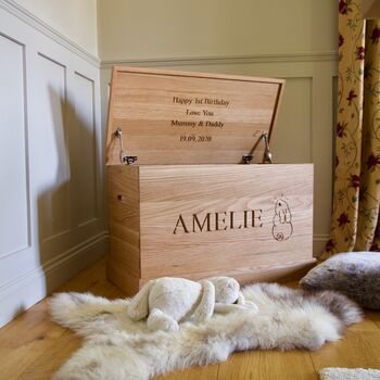 Personalised Oak Toy Box By Traditional Wooden Gifts | notonthehighstreet.com Oak Toy Chest, Girls Toy Chest, Oak Toy Box, Wooden Toy Chest, Wooden Toy Boxes, Personalised Wooden Toy Box, Handmade Wooden Toys, Engraved Toys, Carved Heart