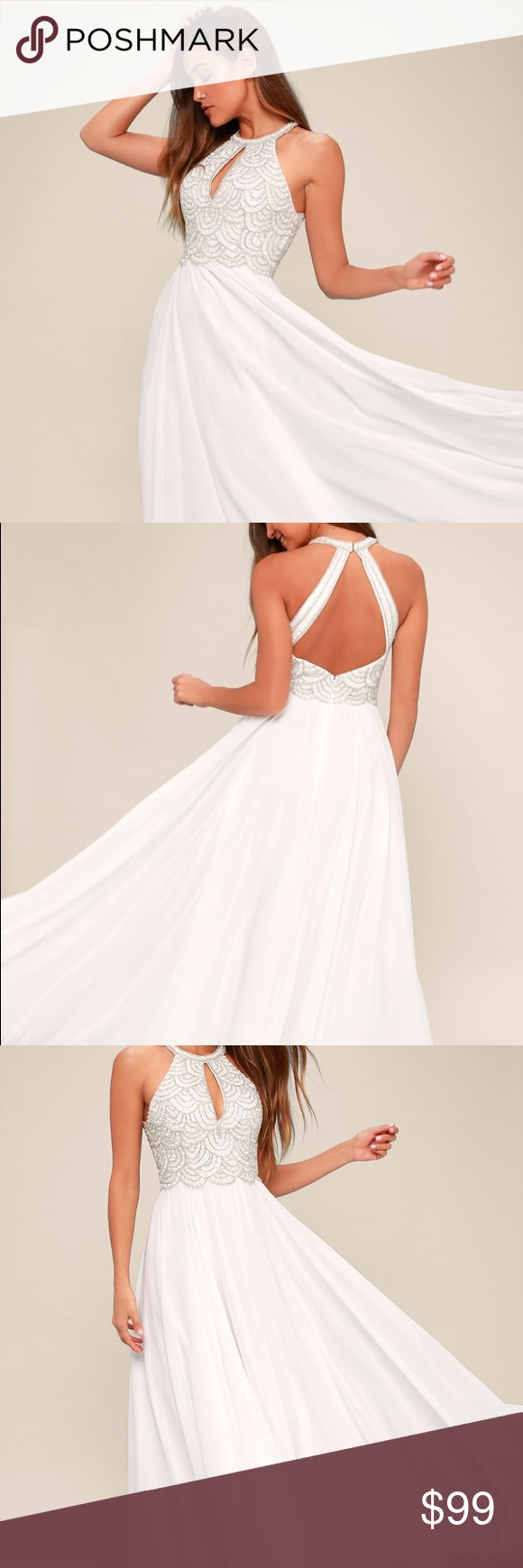 LULU’S PRINCIPESSA WHITE BEADED MAXI DRESS WEDDING | Maxi dress wedding
