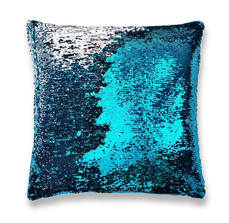 Two Tone Mermaid Sequin Pillow in Aqua Legends® Gold Foil Pillow Cover