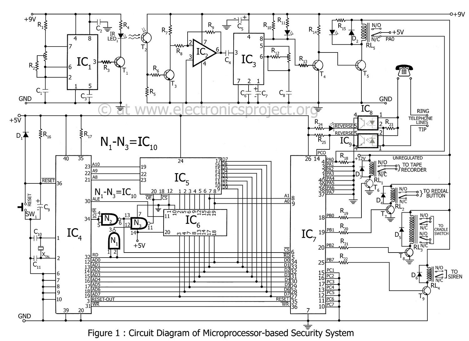 circuit diagram of microprocessor based security system