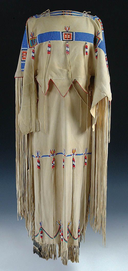 A VERY FINE LADIES CHEYENNE BEADED BUCKSKIN DRESS, c.1960. | American ...