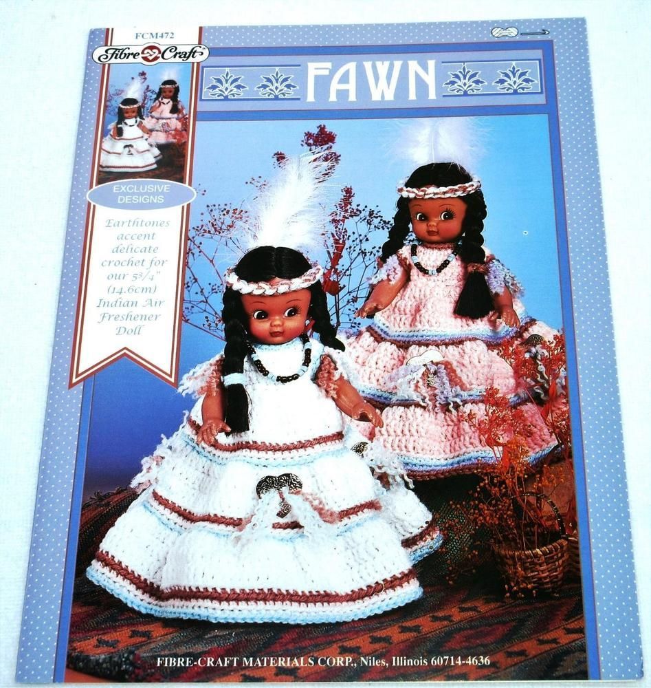 FAWN Crochet Patterns Native Indian Doll Outfit Air Freshner Dress 1996 #FibreCraft #airfreshnerdolls FAWN Crochet Patterns Native Indian Doll Outfit Air Freshner Dress 1996 #FibreCraft #airfreshnerdolls