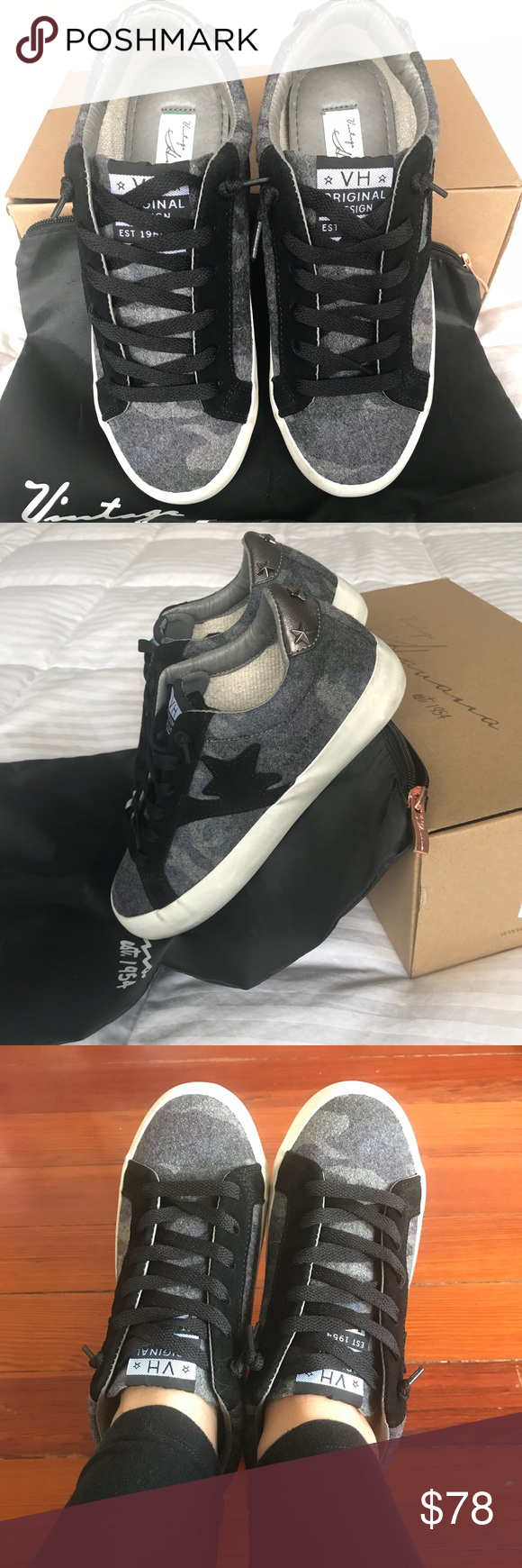 vintage havana repeat camo calf hair sneakers