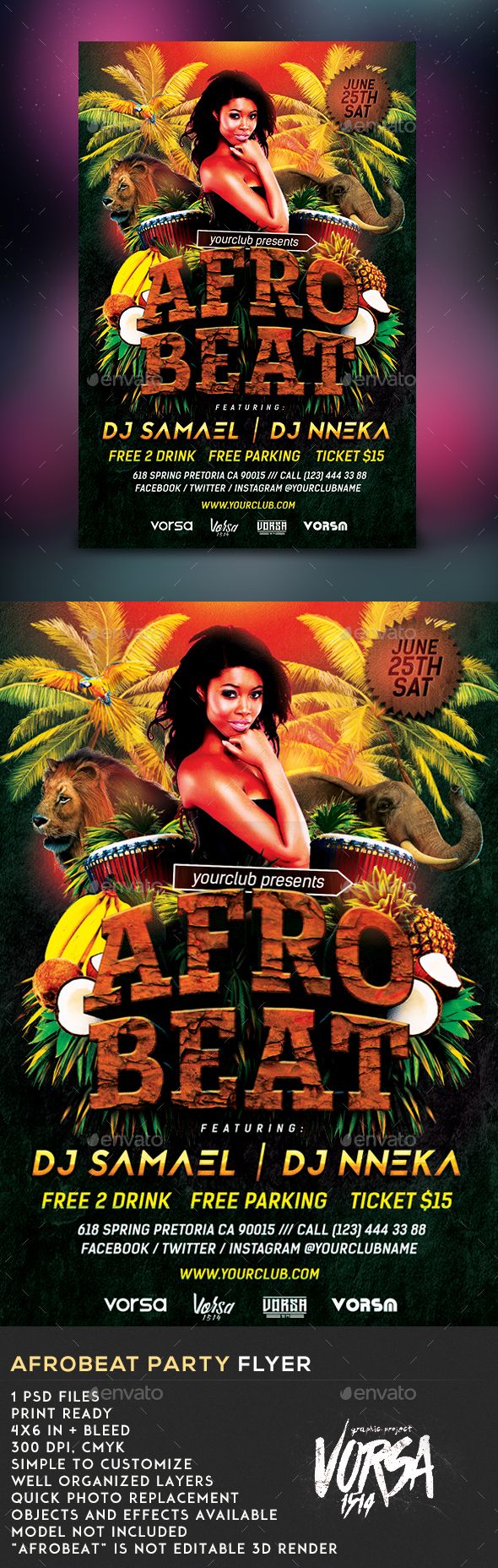 afrobeat party flyer psd template reggae afroamerican african party flyers