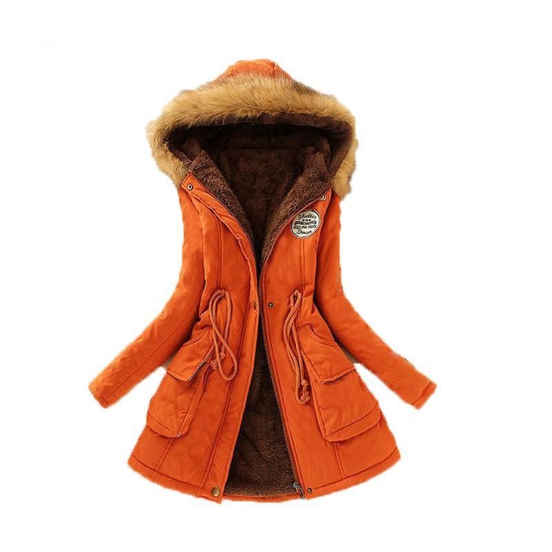 Best Ing Long Winter Hooded Jacket Women S Parka Coat With Big Thick Fur Hood Orange Jackets Parka Coat Women, Orange Winter Coat Ladies