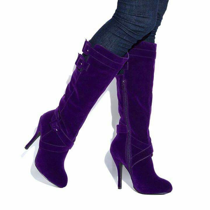 purple satin boots