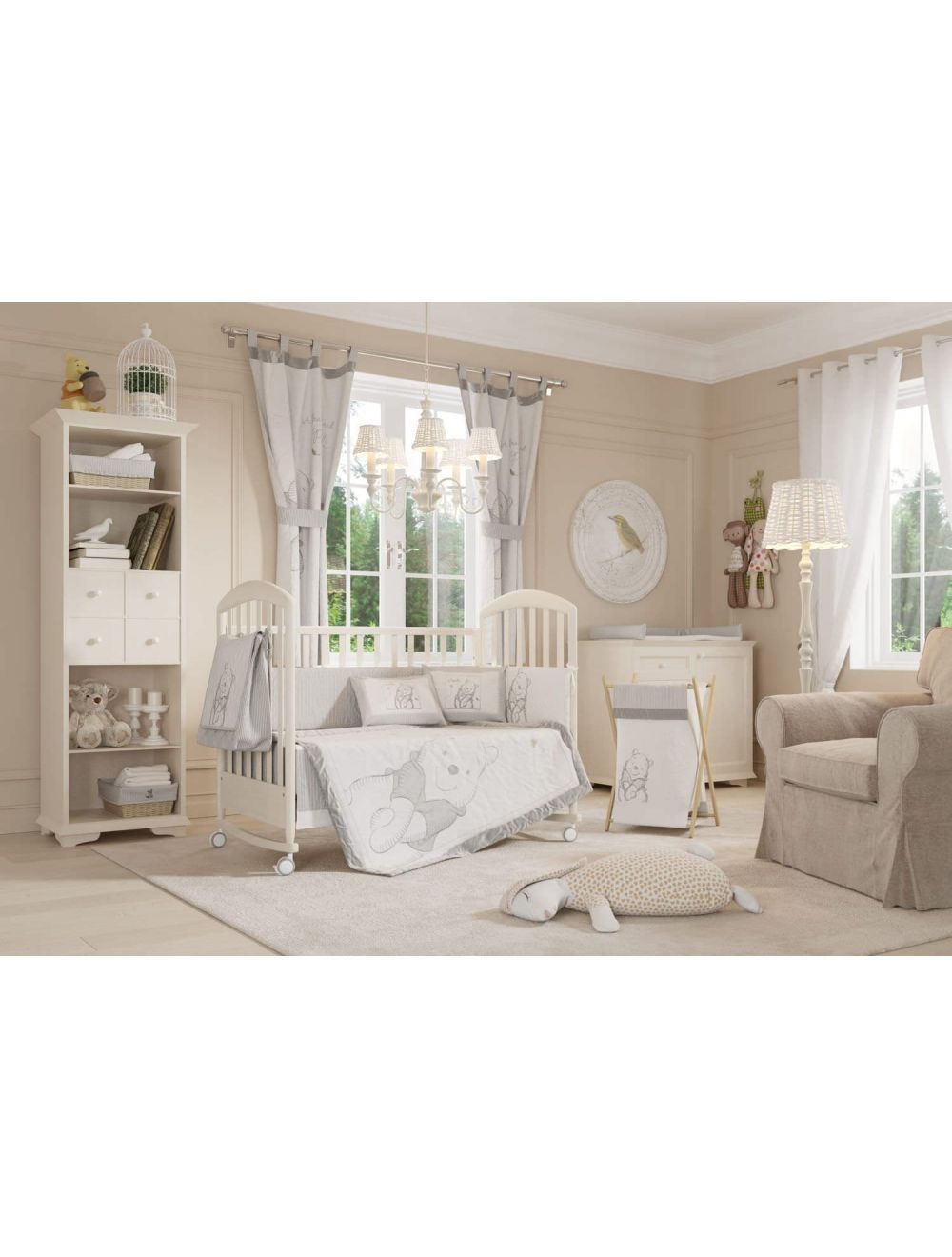 4 PIECE UNISEX GREY WINNIE THE POOH BABY CRIB BEDDING COT SET RRP $250.00