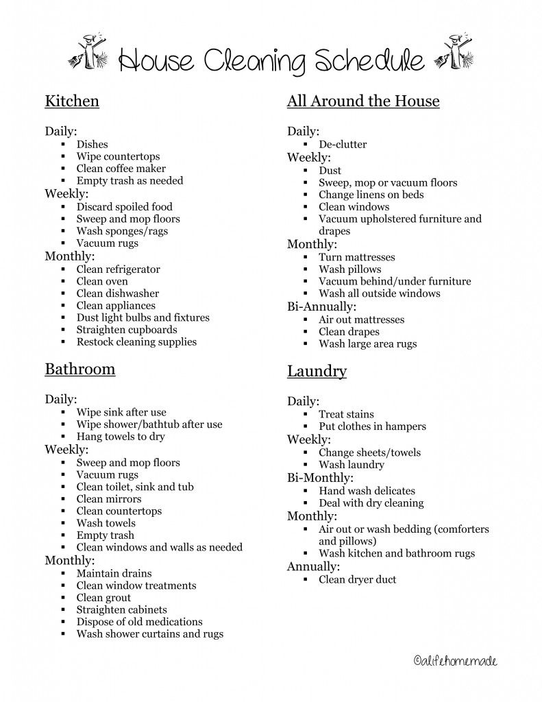 weekly house cleaning schedules