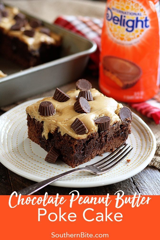 Chocolate Peanut Butter Poke Cake #chocolatepeanutbutterpokecake