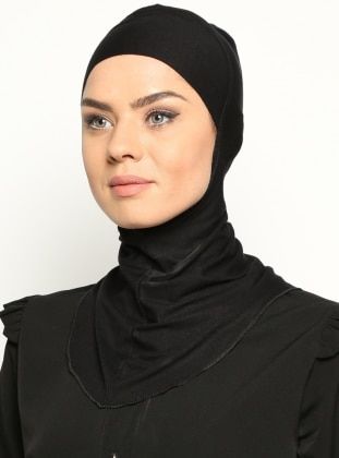 Boyunluklu Hijab Bone Siyah Siyah Basortusu