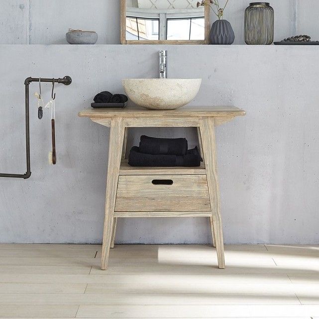 On adore ce meuble de salle de bain en bois d\u0027hévéa à la couleur