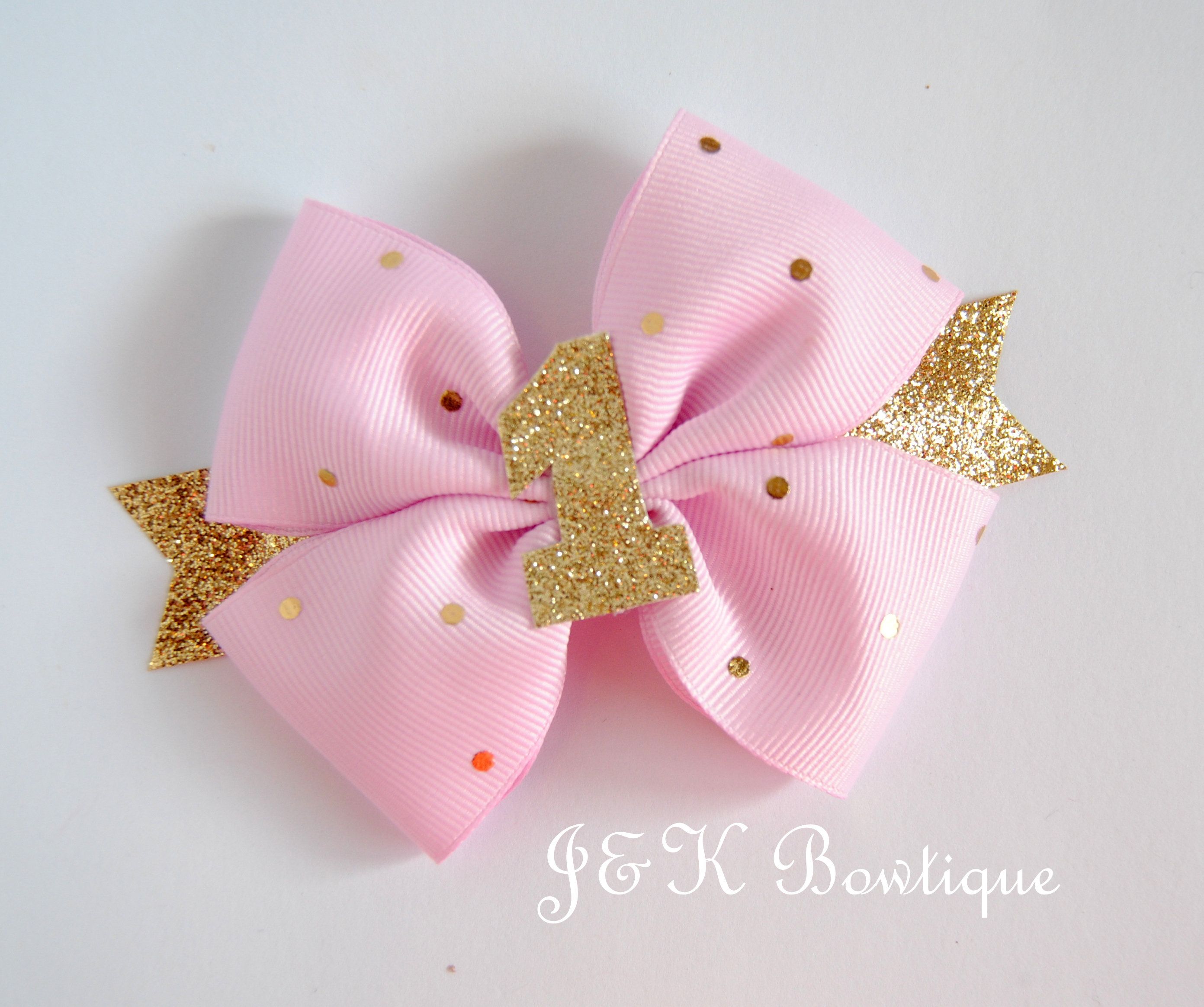 Birthday hair bow, pink and gold Bow , glitter one, hair bows for girls, hair clip, toddler bows, large bow, big bows, birthday bow #hairbows