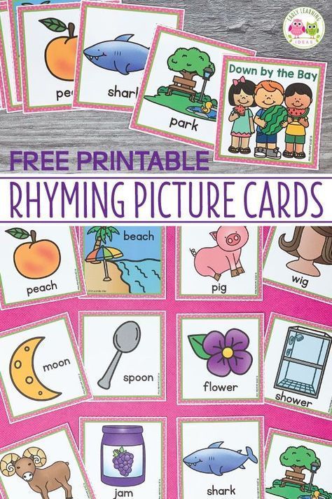 Use these free rhyming picture cards with the Down By The Bay song. Kids love matching the rhymes on the cards and using them to extend the classic song. Rhyming Activities Preschool, Rhyming Kindergarten, Preschool Printables, Preschool Learning, Educational Activities, Early Learning, Kindergarten Reading Activities, Kindergarten Language Arts, Language Art Activities