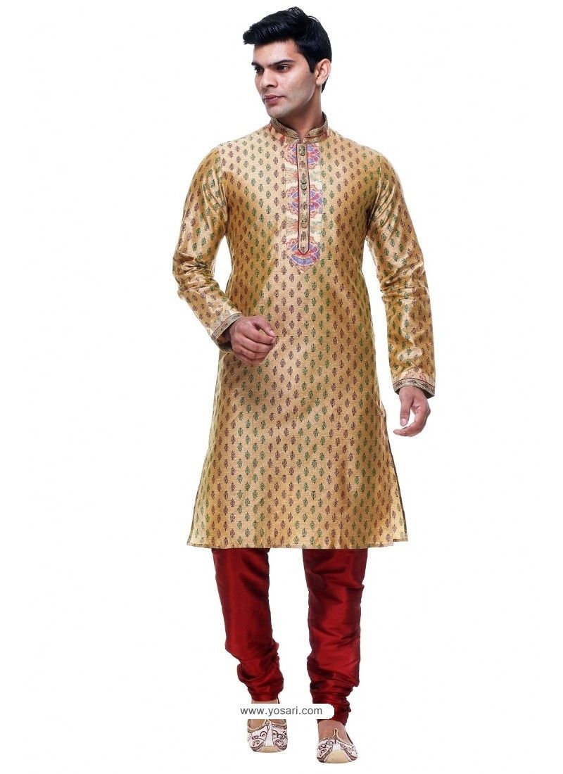 Glorious Golden Silk Kurta Pajama Men Kurta Online, Sherwani, Chinese Collar, Gold Silk, Online Collections, Mens Pajamas, Indian Ethnic Wear, Embroidered Silk, Party Wear