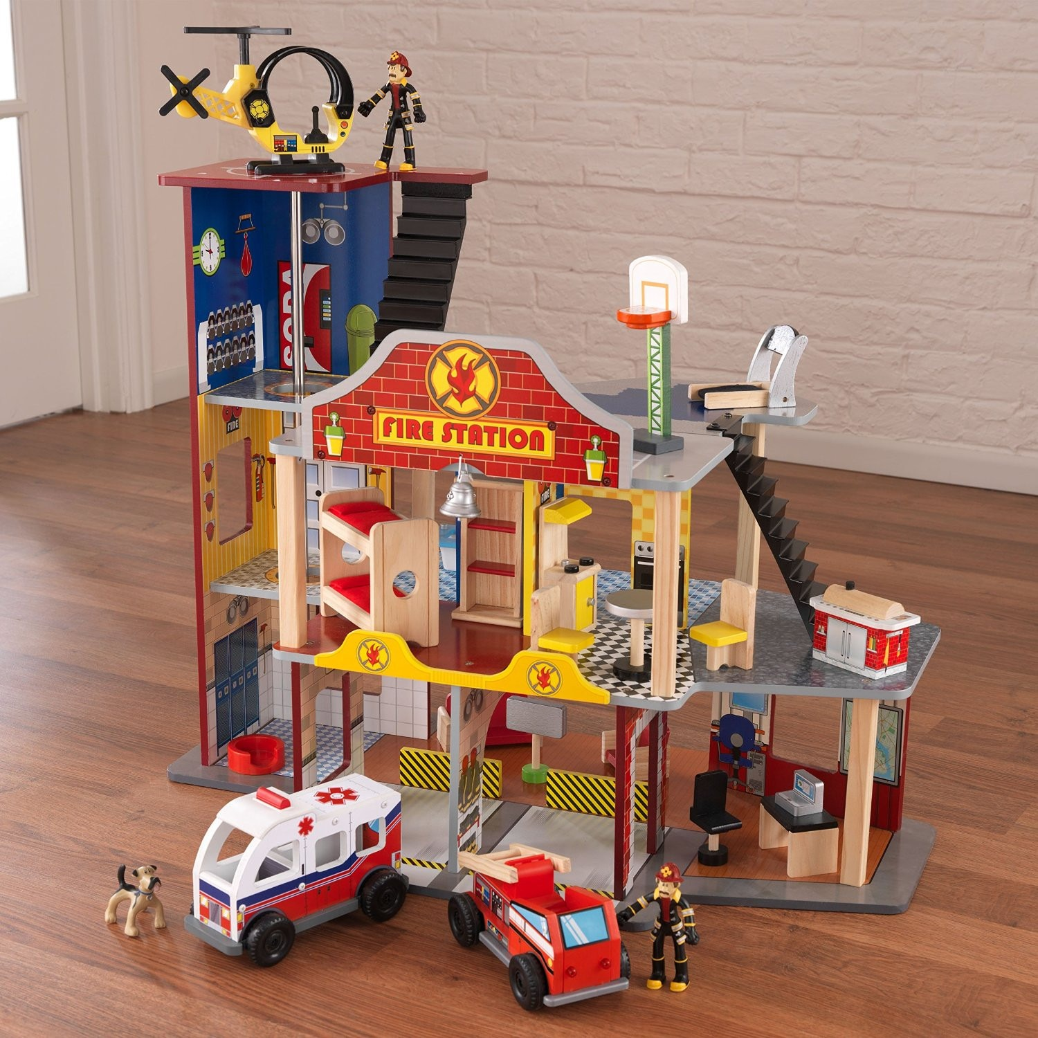 kidkraft wooden fire station set