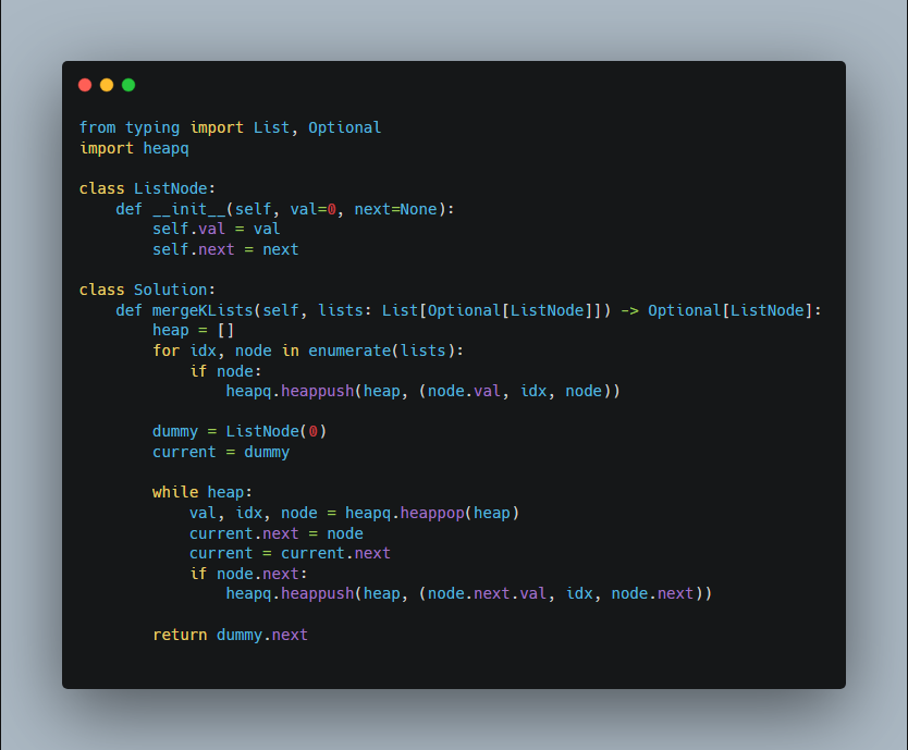 Merge K sorted Linked Lists in Python