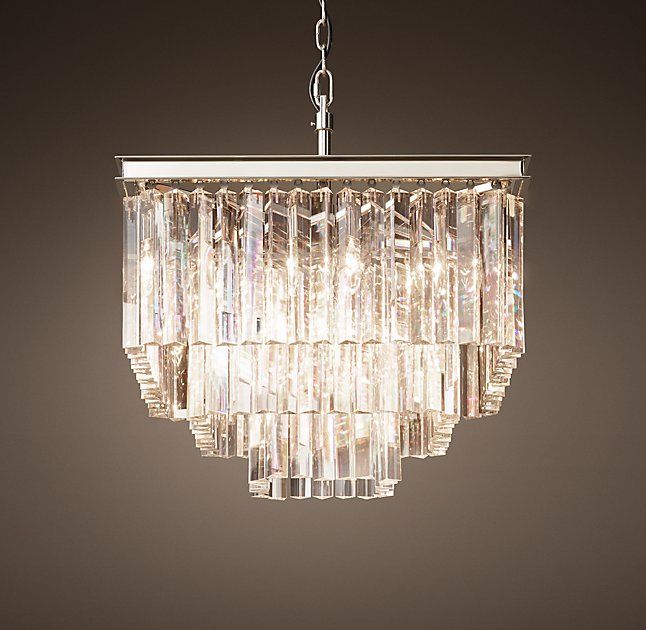 1920s Odeon Clear Glass Fringe 3 Tier Chandelier | Round 1920s Odeon Clear Glass Fringe 3 Tier Chandelier | Round
